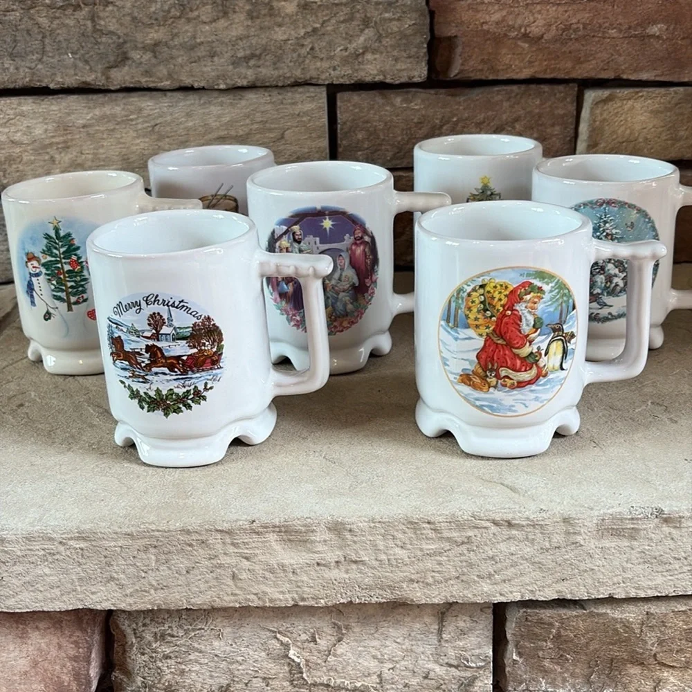 Frankoma USA Christmas collectors coffee cups/mugs set of 7